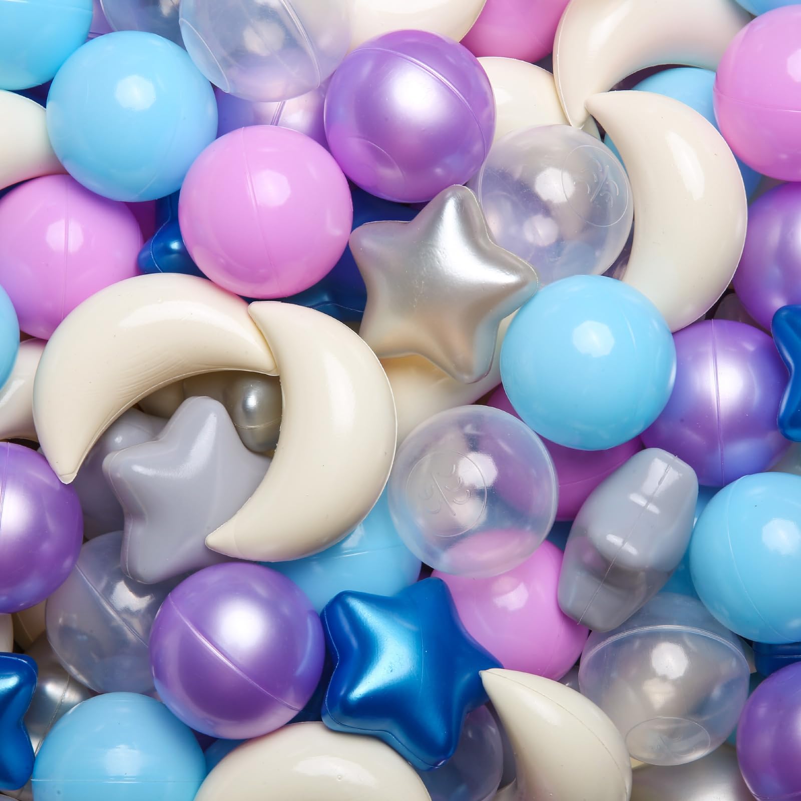 GOGOSO Ball Pit Balls Stars Moon Shapes Plastic Pitballs for Toddler Play Tent Baby Photo Props Kids Pool Water Toys Kiddie Pool Party Decor,Blue Purple,100pcs