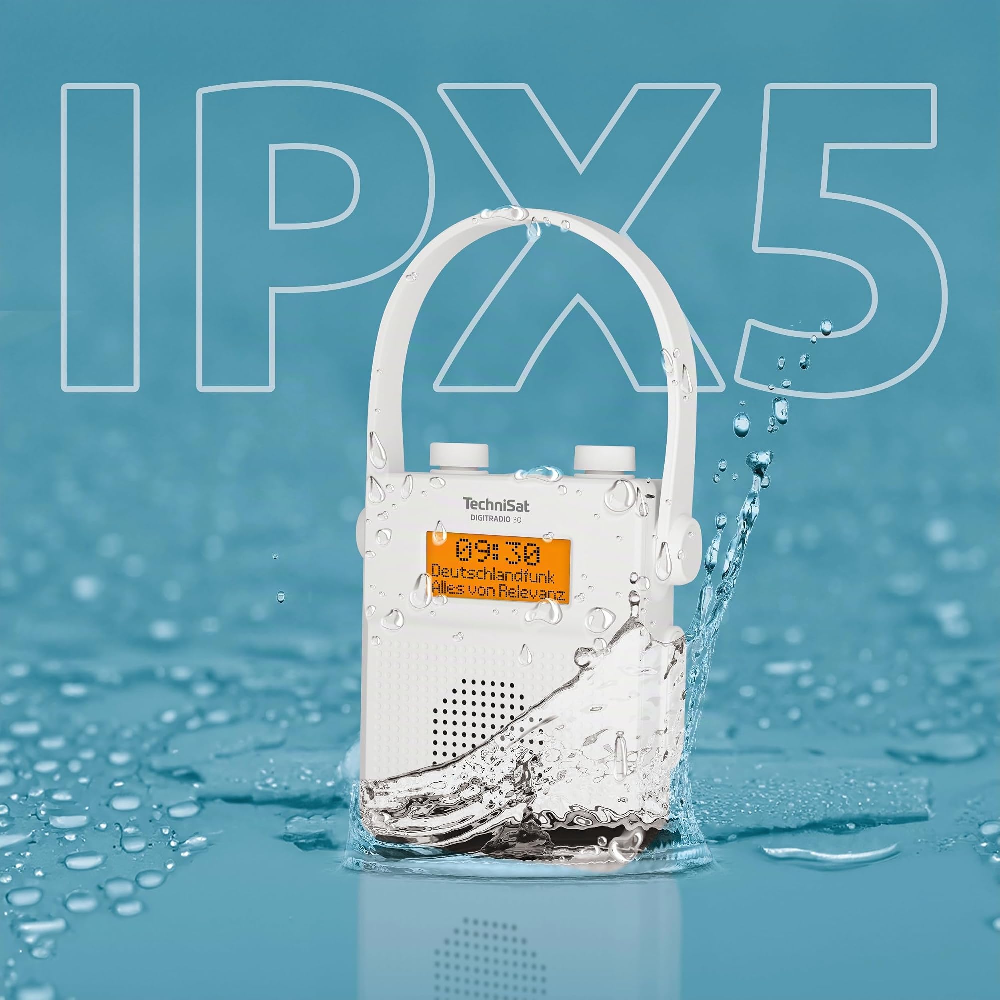 TechniSat DIGITRADIO 30 - Radio de Ducha Impermeable Dab+ (FM, Radio Digital Dab, batería integrada, Bluetooth, Resistente al Agua IPX5, Despertador, Memoria Favorita, Conector para Auriculares)
