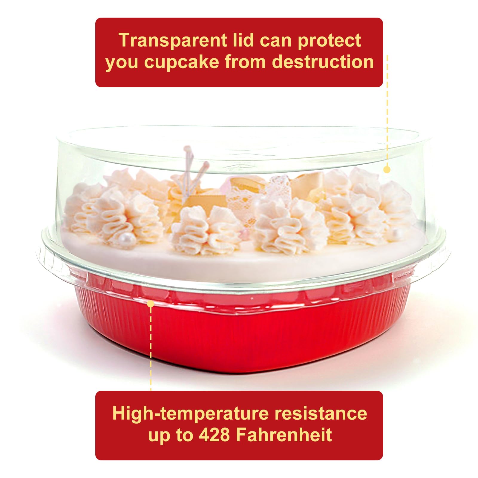 18 moldes grandes de aluminio en forma de corazón con tapas transparentes, 225 ml, desechables, moldes para tartas de corazón, moldes para hornear cupcakes, latas, recipientes de ramequines para el