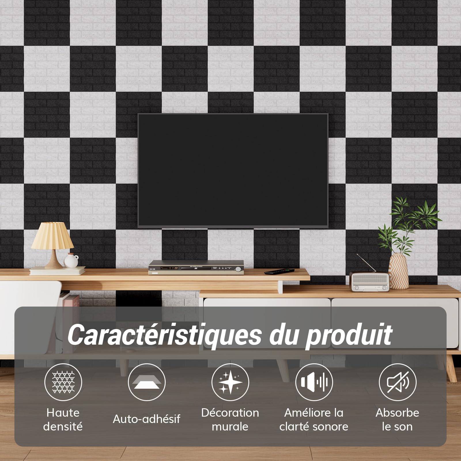 TONOR Lot de 18 Panneaux Acoustiques en Forme de Brique, 30 x 30 x 0,9cm Mousse Acoustique Autocollante, Panneau Mural décoratif pour Salons, Chambres Et Bureaux, Noir
