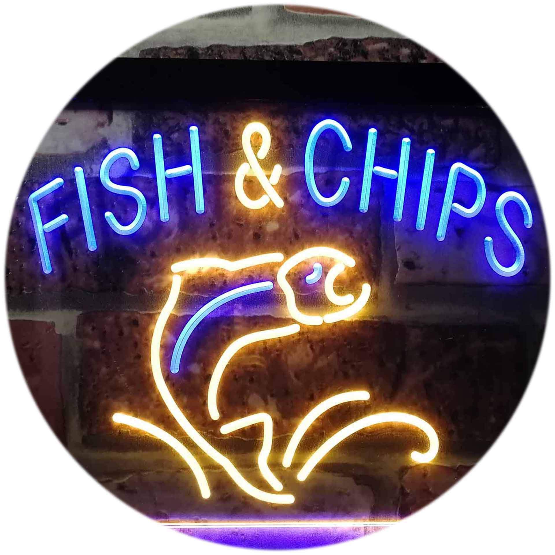 ADVPRO Fish & Chips Fast Food Restaurant Dual Color LED Neon Sign Blue & Yellow 400 x 300mm st6s43-i3142-by