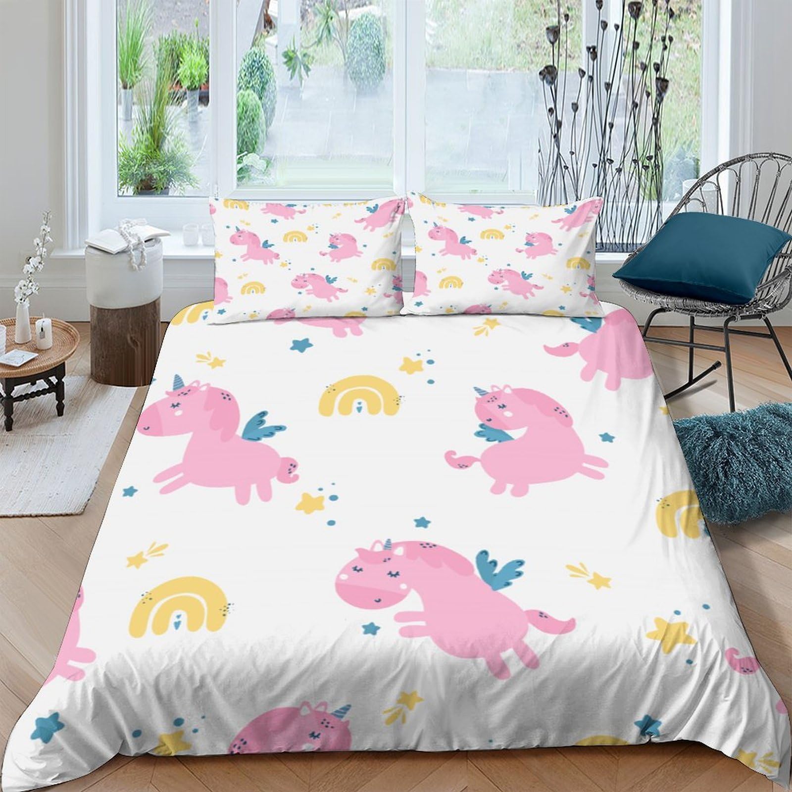 Ctjqhvkz Style-10 3D Printed Pink Unicorn Fitted Sheet Microfiber Soft Rainbow Mattress Cover For Bedroom Dorm Home Decor Single（135X200cm）