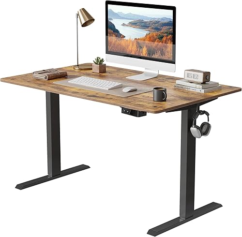 FEZIBO Escritorio de pie de 48 x 24 pulgadas, mesa rectangular de altura ajustable, color marrón rústico