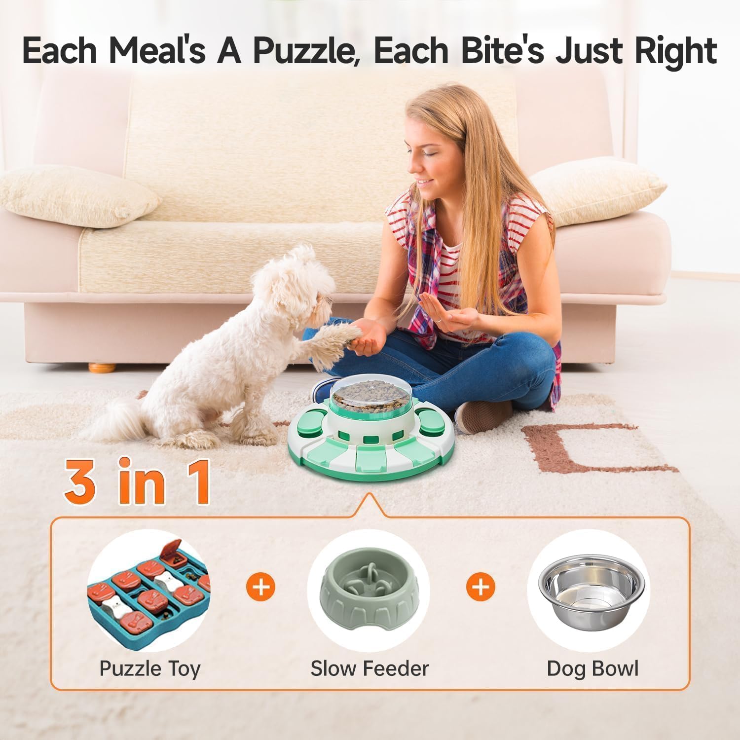 Potaroma Jouet Puzzle pour Chien à 2 Niveaux, Alimentation Lente, Distributeur de friandises pour Chiot pour entraînement du QI et Divertissement pour Toutes Les Races (Vert Blanc)