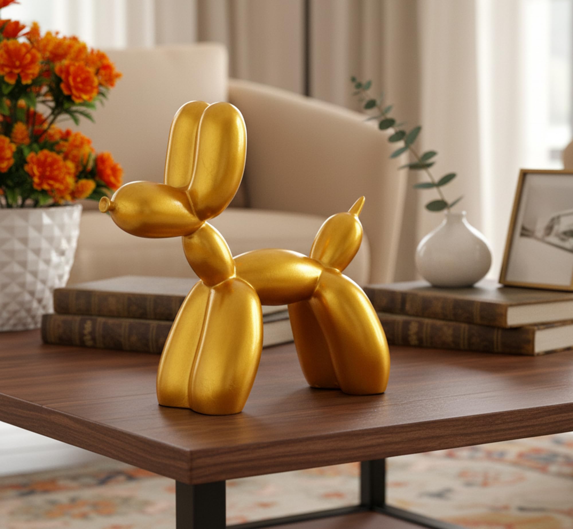 ESPLANADE Żywiczny balon sztuka prezentacja psa statuetka dekoracyjna figurka, artykuły do dekoracji wnętrz do salonu, nowoczesny wystrój, złoto-żółty 19 cm