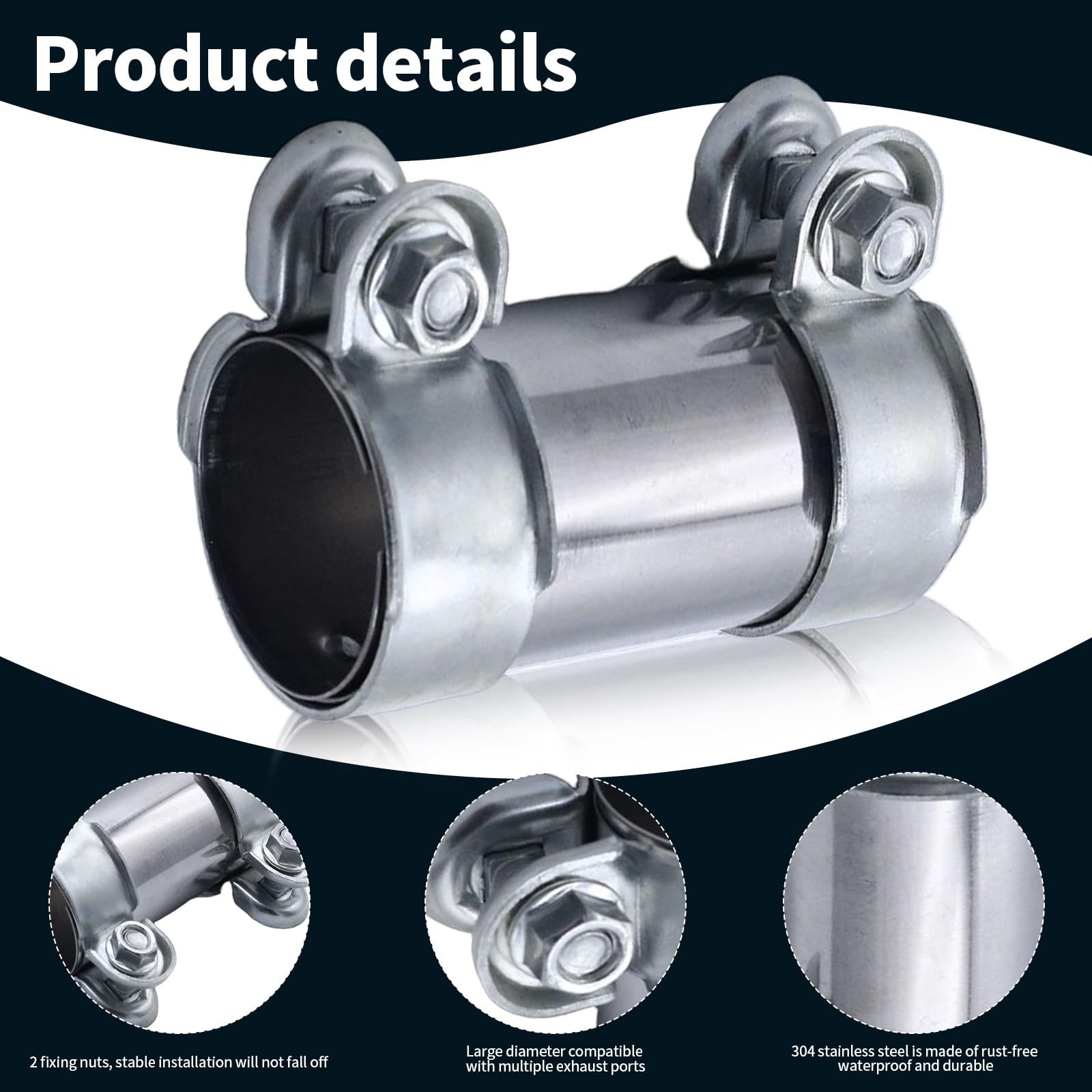 MOCNT Exhaust Clamp Pipe Connector 51 Mm To 55 Mm Reduction Exhaust Clamp Stainless Steel Exhaust Pipe Clamp Reducer Exhaust Pipe Connector Car - View #13