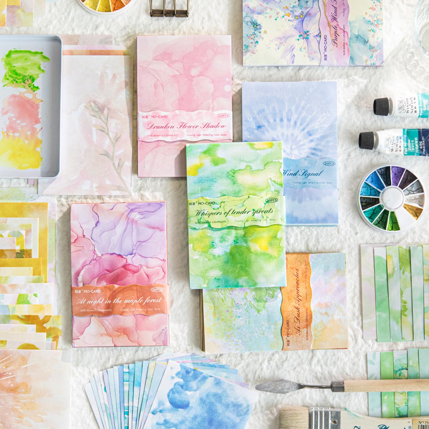 Alideco 300pcs Vintage Light and Shadow Watercolor Blending Scrapbooking Paper for Journaling Supplies, Decorative Craft Paper for Junk Journals (liuguangyingcai)