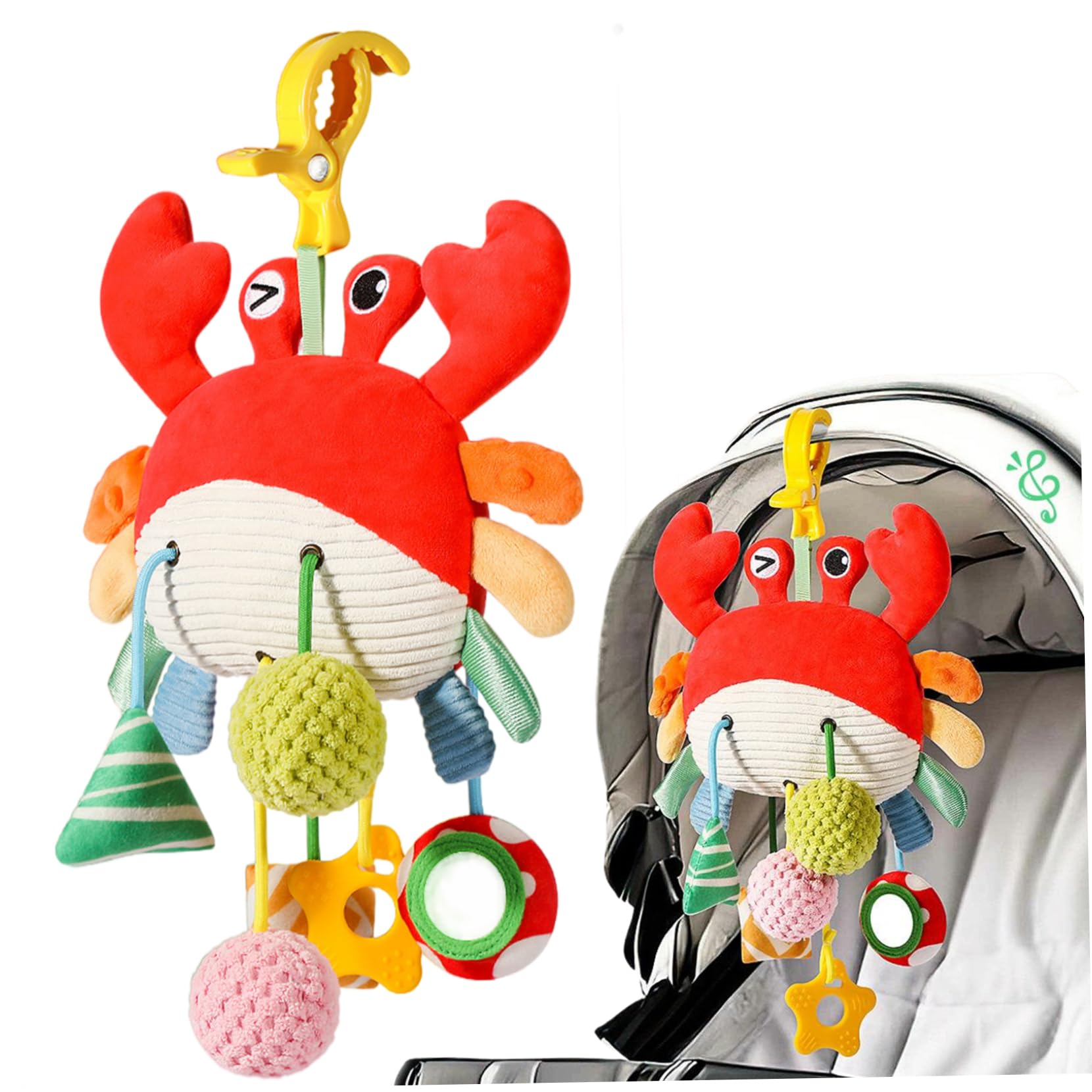Pesoncarl Car Seat Toys, Baby Plush Spiral Hanging Toys for Stroller Crib Bar Bassinet Car Seat Mobile with Music Box - Crab shape.