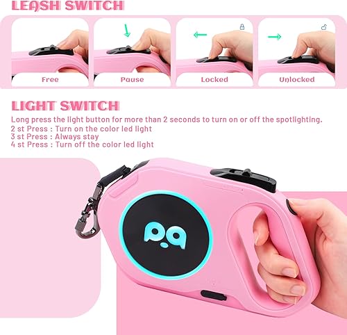 Miniatura 4 de Correa retráctil para perro con luz linterna LED recargable de 16 pies cinta de nailon resistente para perros pequeños, medianos y grandes de hasta