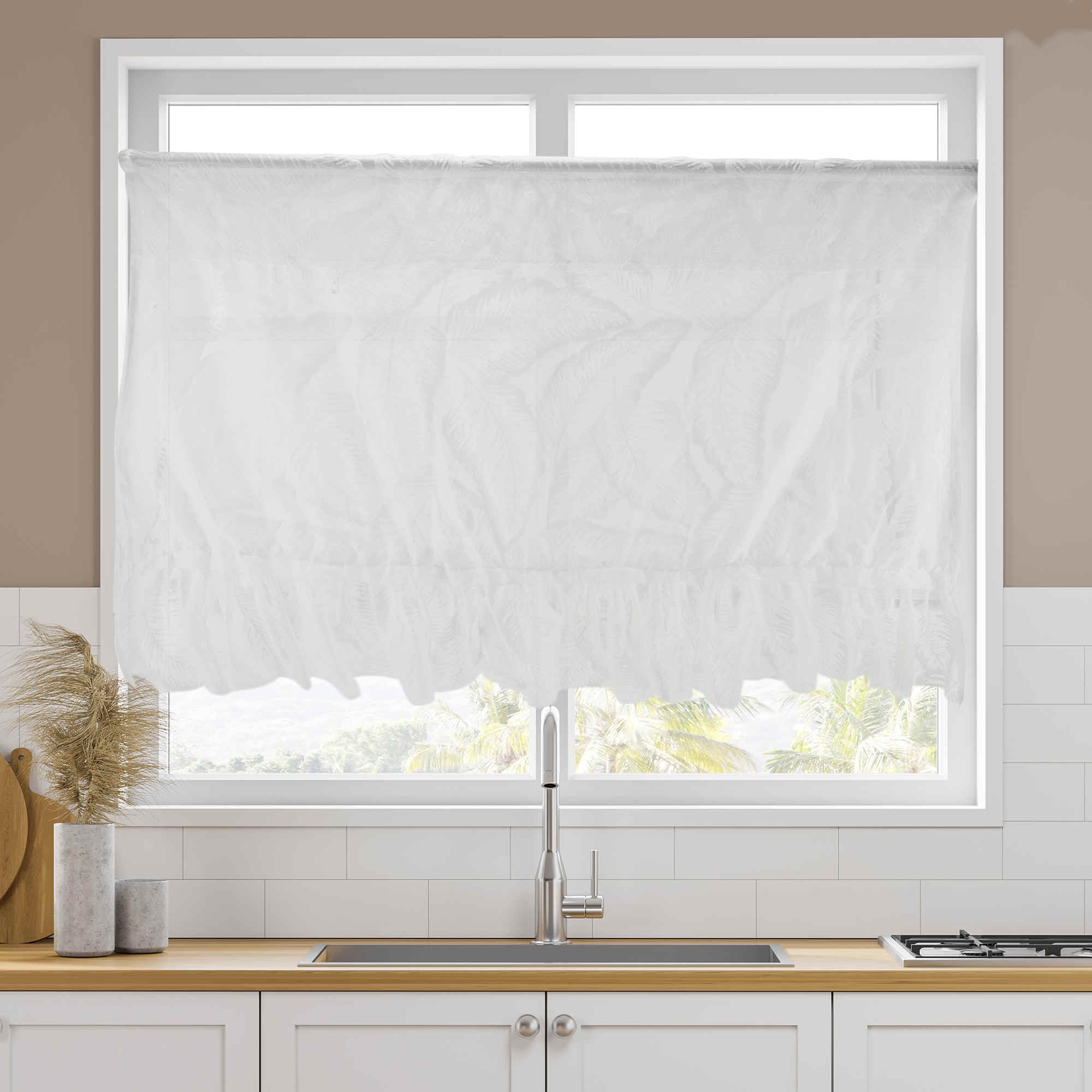 Rideaux de cuisine en dentelle blanche de 63x100 cm avec volants tamisants
