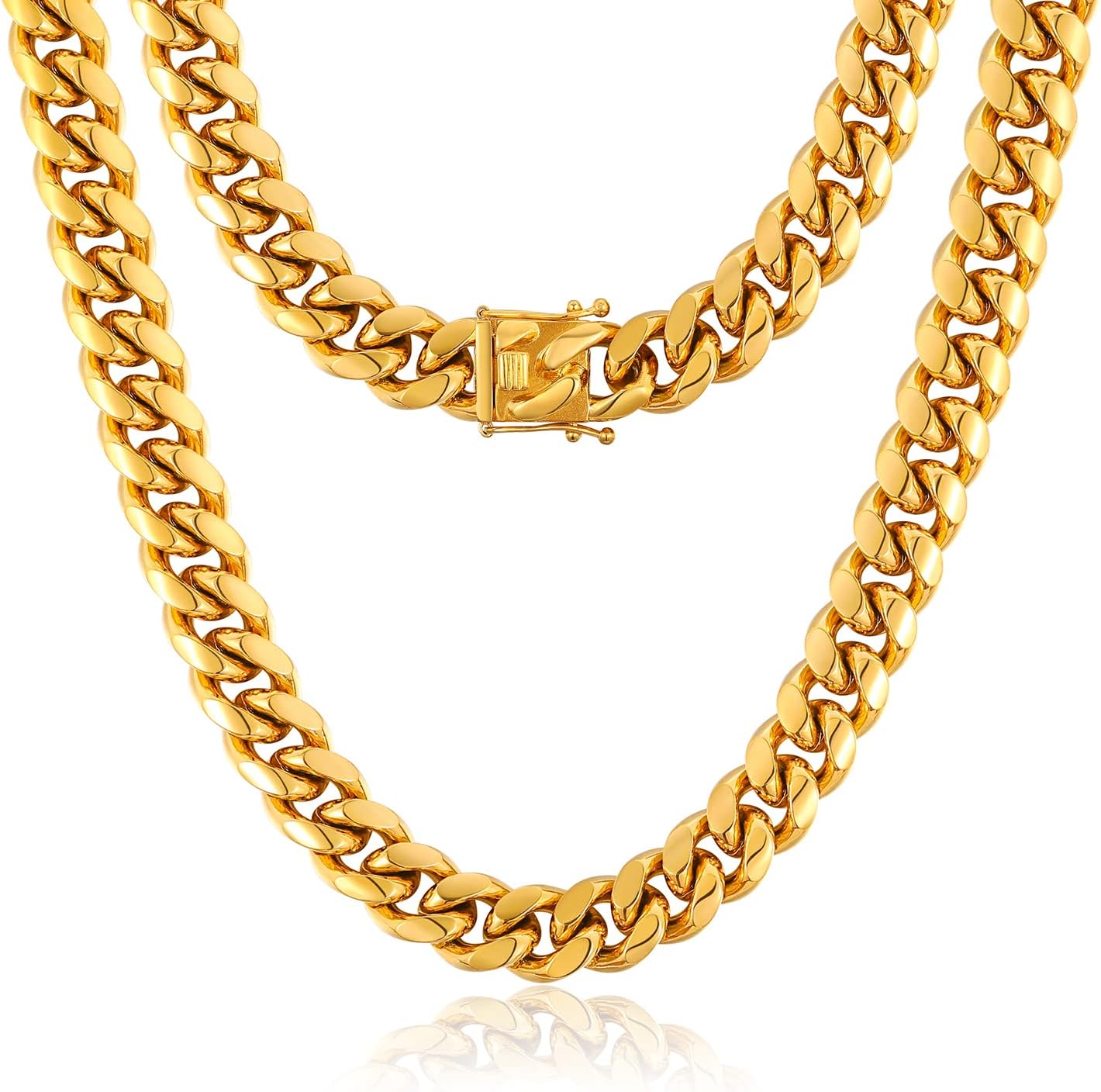 YIMERAIRE 10mm Rainbow Colorful Miami Cuban Link Chain Necklace for Men Women Chunky Cuban Link Curb Chains Silver Gold Chain Stainless Steel Hip Hop Jewelry 24in