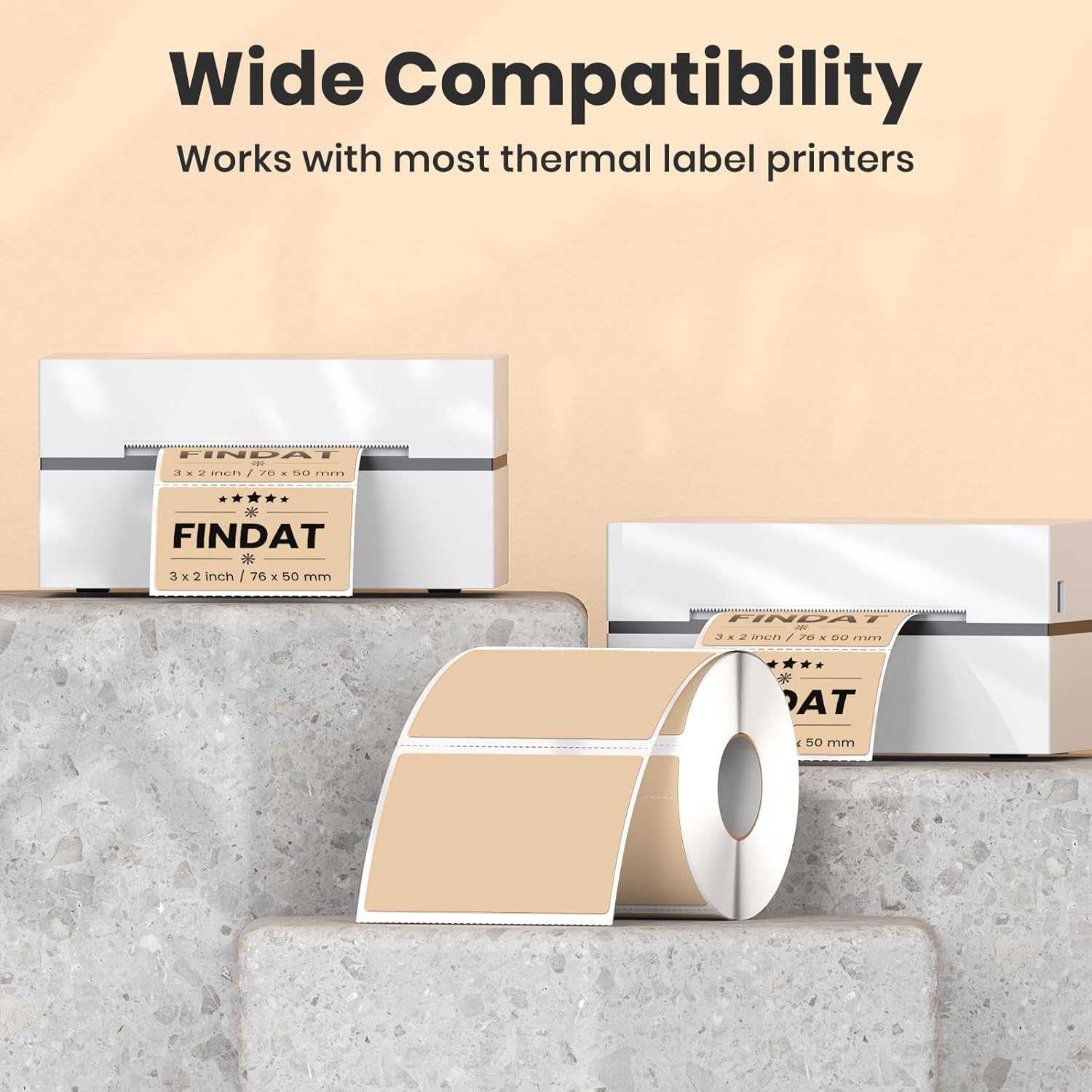 Khaki Thermal Labels 2 × 3 Inch Vinyl Rectangular Waterproof Direct Printer Sticker Self-Adhesive Perforated Name Tag for Logo DIY QR Design Office Address 500 PCS - Image 3