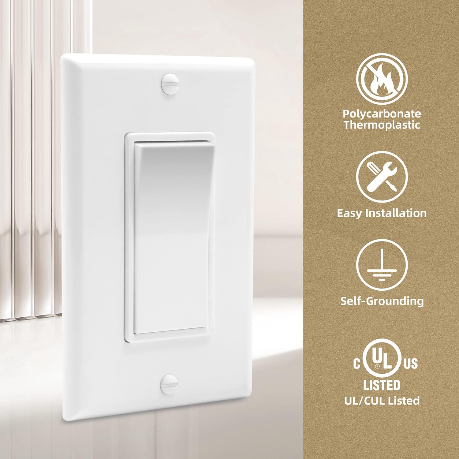 ThunderWay 4-Way Decorator Wall Light Switch, 15A 120/277V UL Listed - On/Off Paddle Rocker, Self-Grounding - Residential and Commercial Grade (White, Pack of 10)