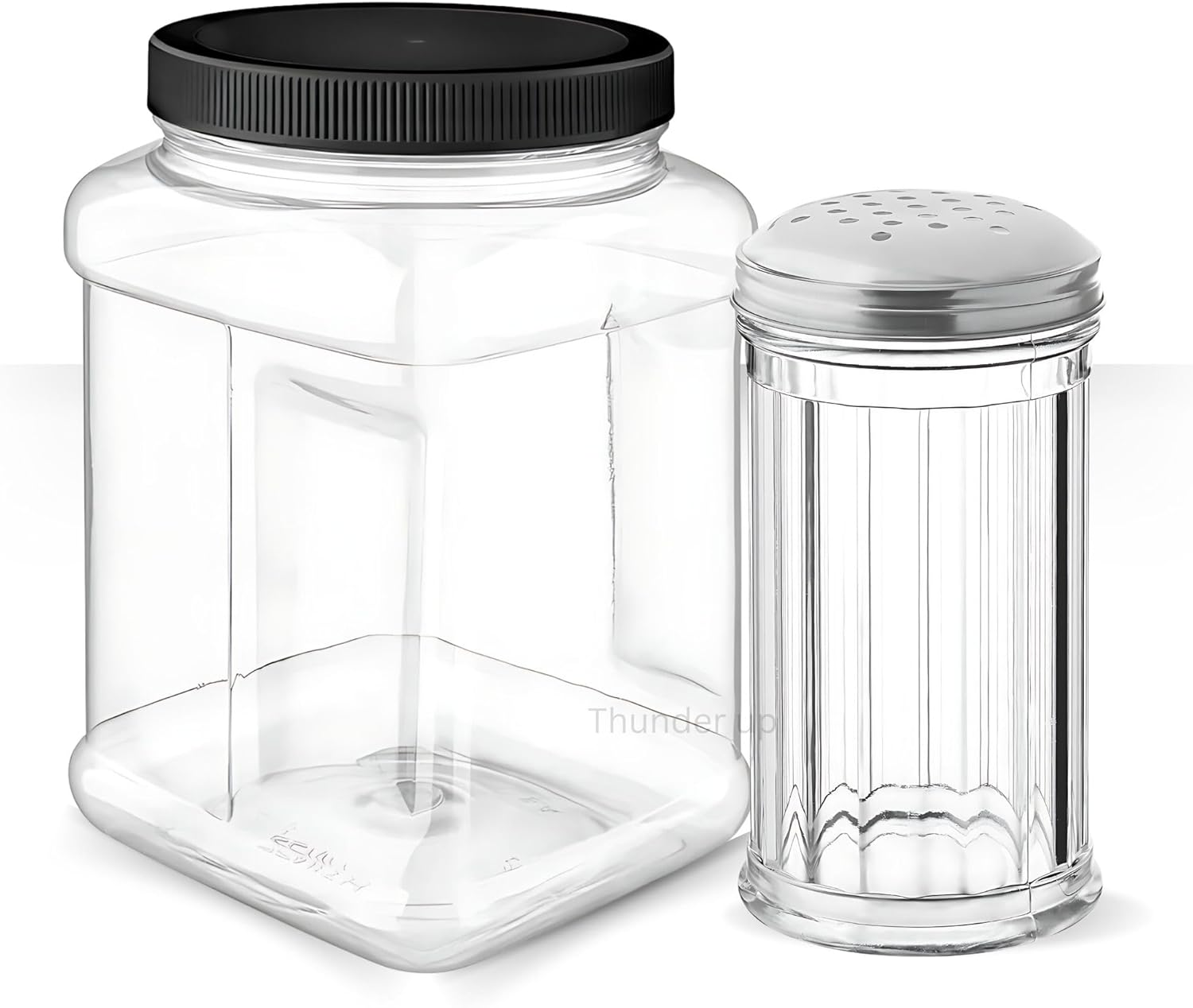 Thunder Up Parmesan Cheese Shaker 12 Oz & Rice Container 64Oz, Plastic Grated Cheese Shaker for Pizza, Spice Shakers With Holes and Lids, Pepper Shaker