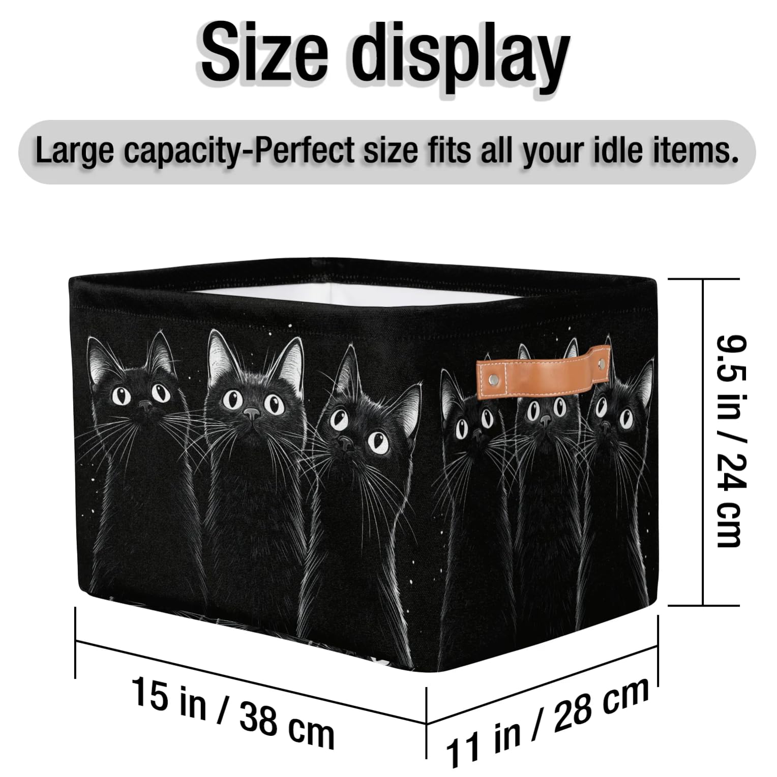 RPWOBBYQ Curious Black Cats Storage Boxes Theme Storage Nursery Baskets with Handle Closet Collapsible Organizer Shelf Bins for Toy Book Cloth 15×11×9.5 IN