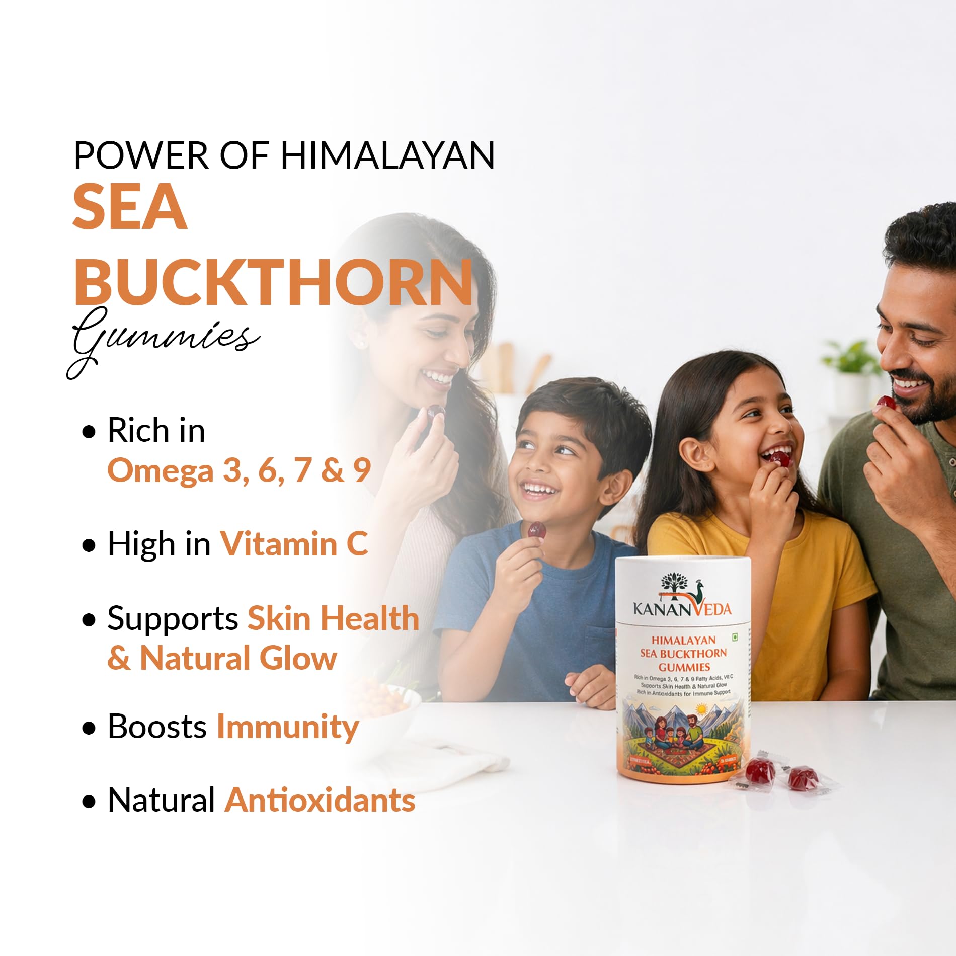 Himalayan Sea Buckthorn Gummies with Omega 3, 6, 7 & 9, Supports Skin Health, Immunity & Natural Glow — Amazon image 3