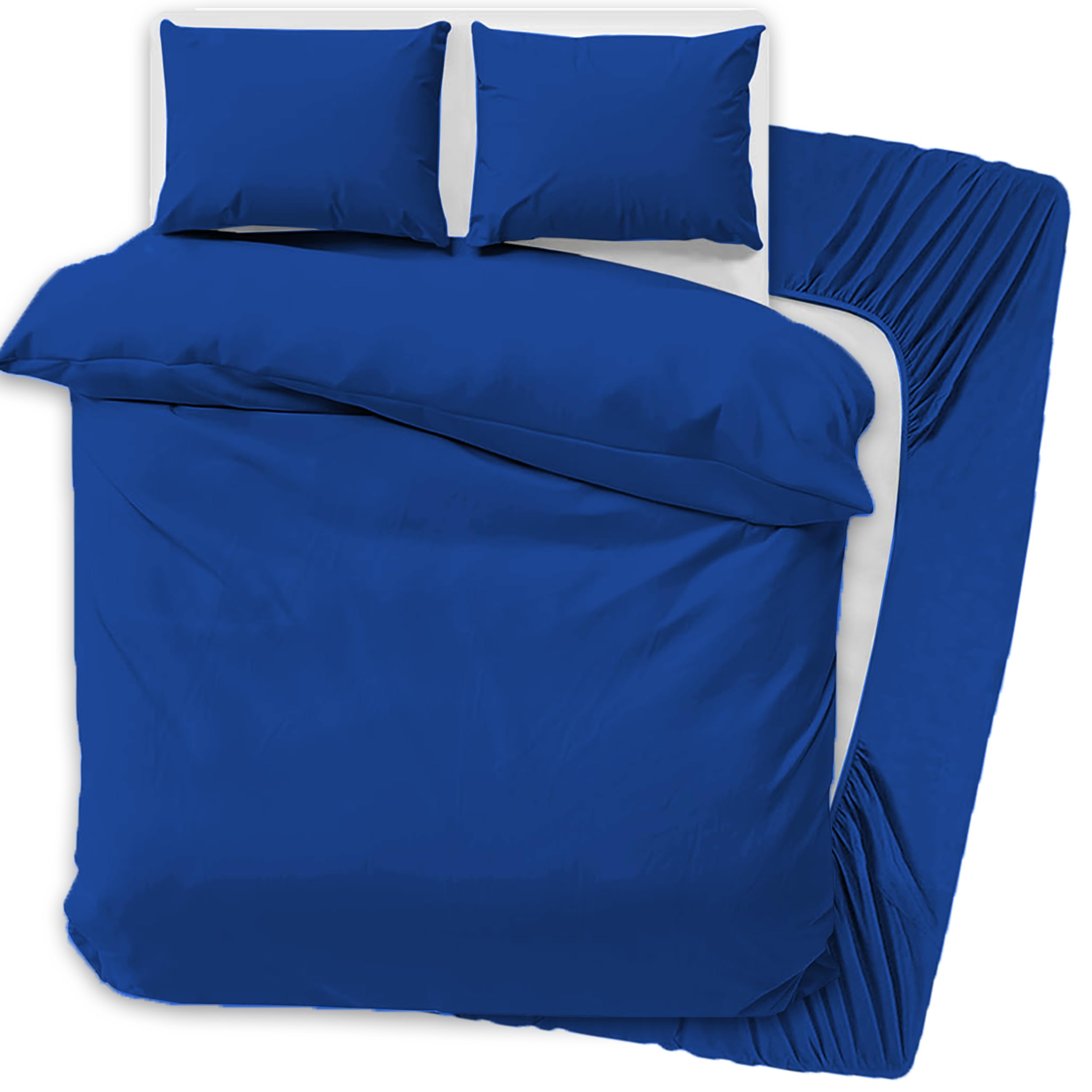 PRIME LINENS 4 Pcs Duvet Cover Set with Matching Fitted Sheet 30 cm Deep - Soft Breathable Premium Microfibre Quilt Cover Bedding Set (Royal Blue, King)