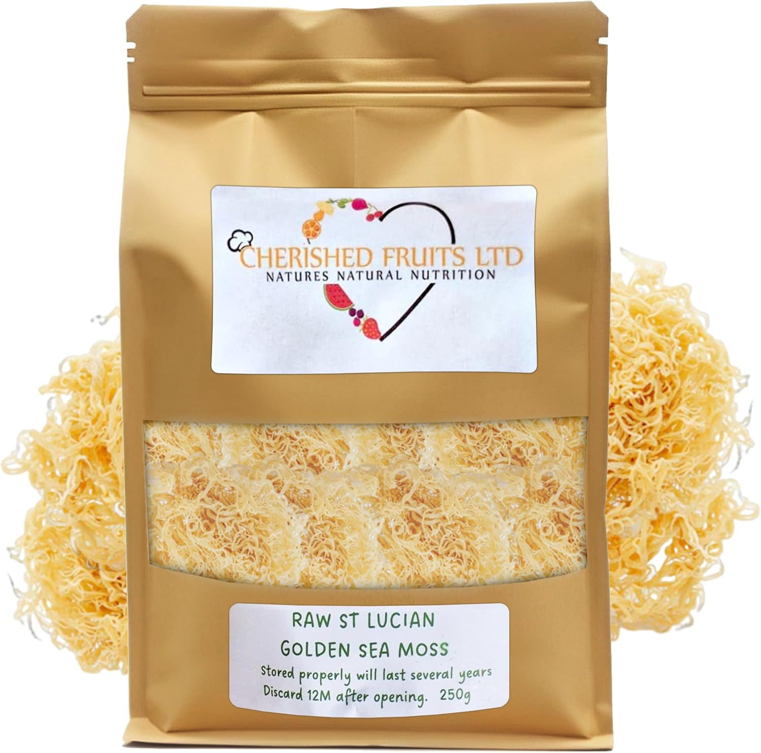 Raw Saint Lucia Golden Organic Sea Moss – Wildcrafted and Sun Dried Sea Moss – Vegan Superfood, Non-GMO – 100% Natural – Rich in Nutrients with 92 essential minerals – 250 gm