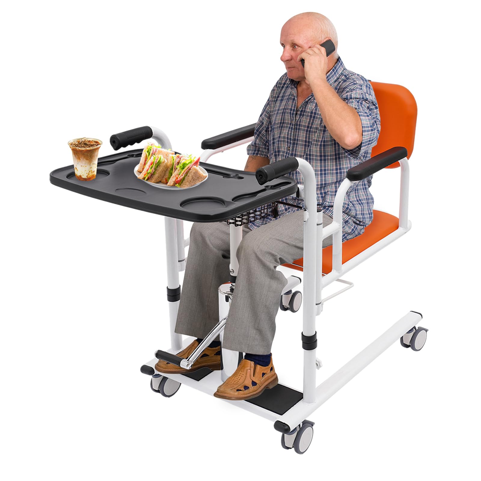 Chaise de transfert hydraulique pour patients - Hauteur réglable à 180° - Siège divisé avec roulettes - Pour les familles, les hôpitaux jusqu'à 150 kg