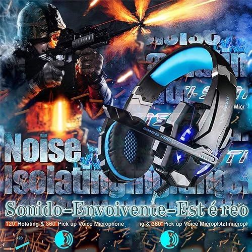 Miniatura 6 de Auriculares para juegos PS4 Xbox One con sonido envolvente estéreo PS4 para juegos con micrófono y luz LED cancelación de ruido auriculares para