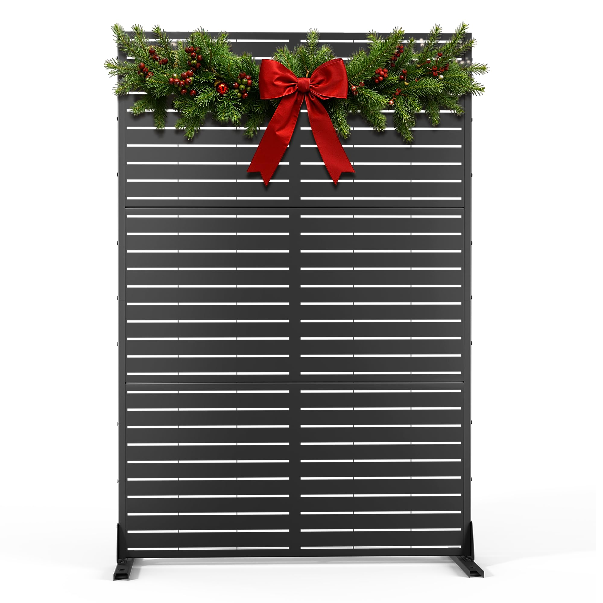 Metal Privacy Screen with Stand 72" H×47" W Outdoor Freestanding Privacy Screen & Panels, Outdoor Privacy Screen for Deck Patio Balcony(Black-Louvered)
