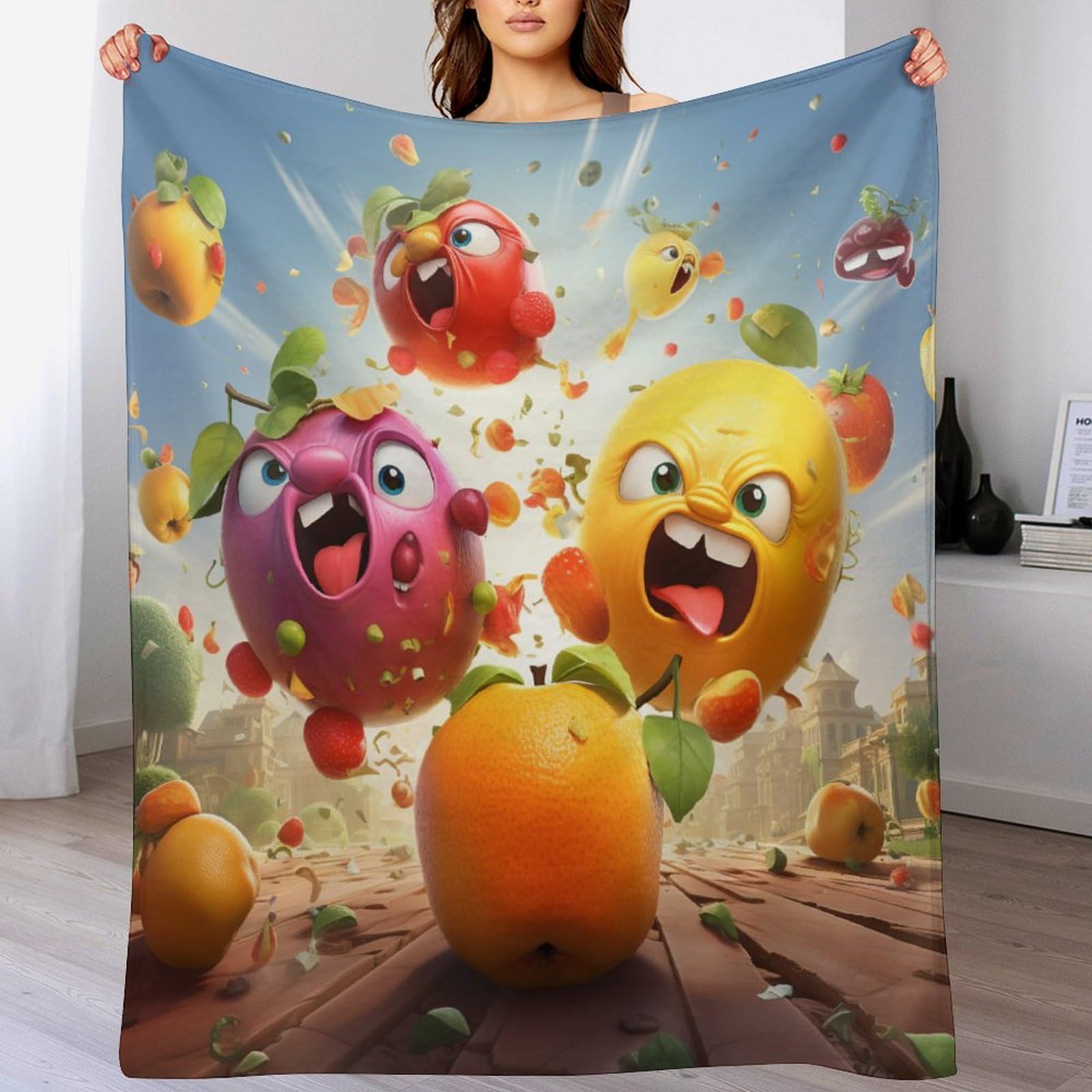 Couverture en flanelle plaid fruit doux 130x180 jeté de lit chaud plaid canapé toutes saisons