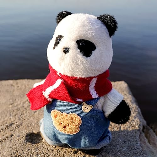 Miniatura 5 de LFCXHTY Colección de juguetes de peluche de panda de 10 pulgadas, súper suave, de alta calidad, con bufandas rojas, suéteres blancos, pantalones