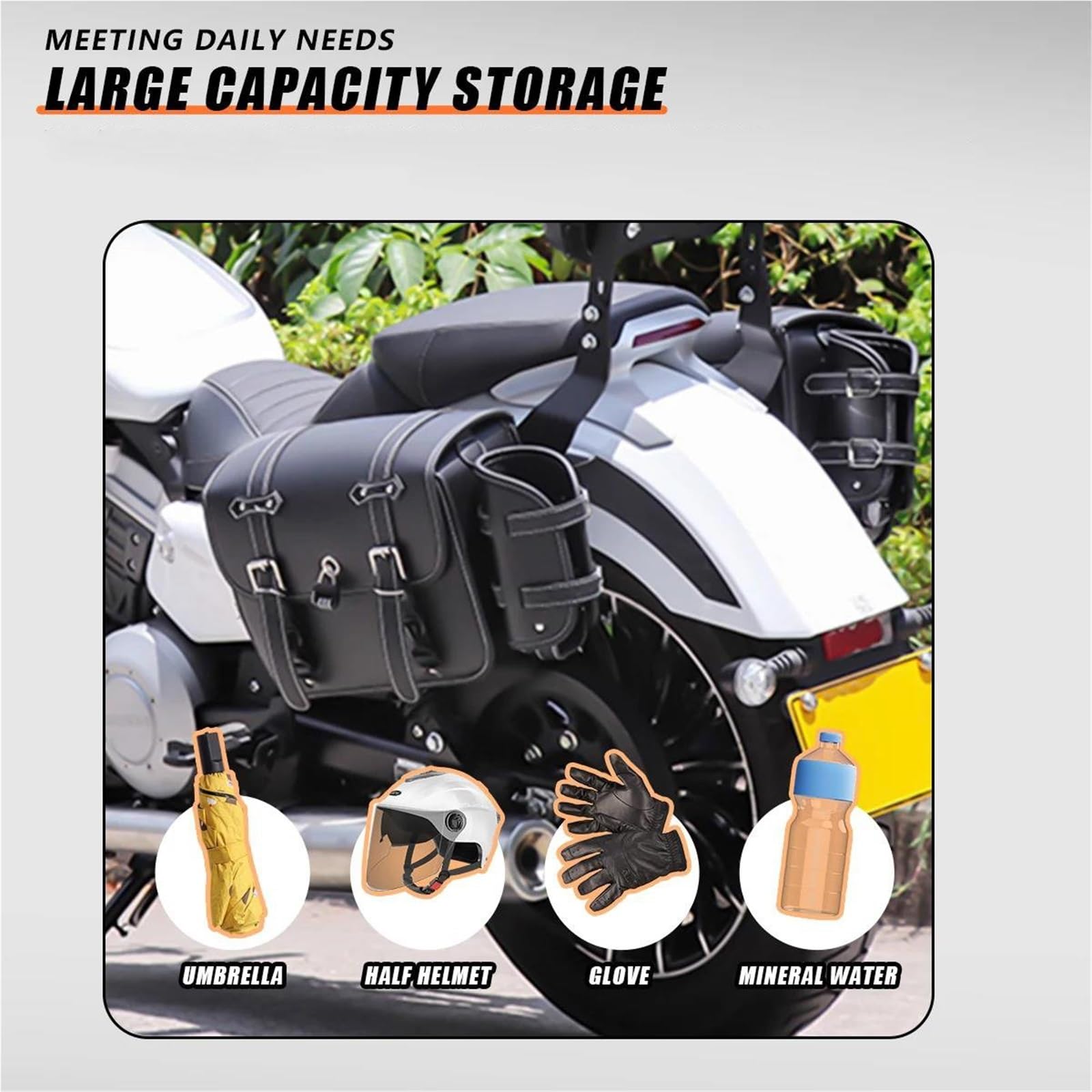 Reisebeutel Universelle Motorrad-Satteltaschen, Überwurf-Satteltaschen, PU-Leder, Seitengepäcktaschen Mit Getränkehalter Für Harley Sportster, Für Softail, Für Dyna(Nero)
