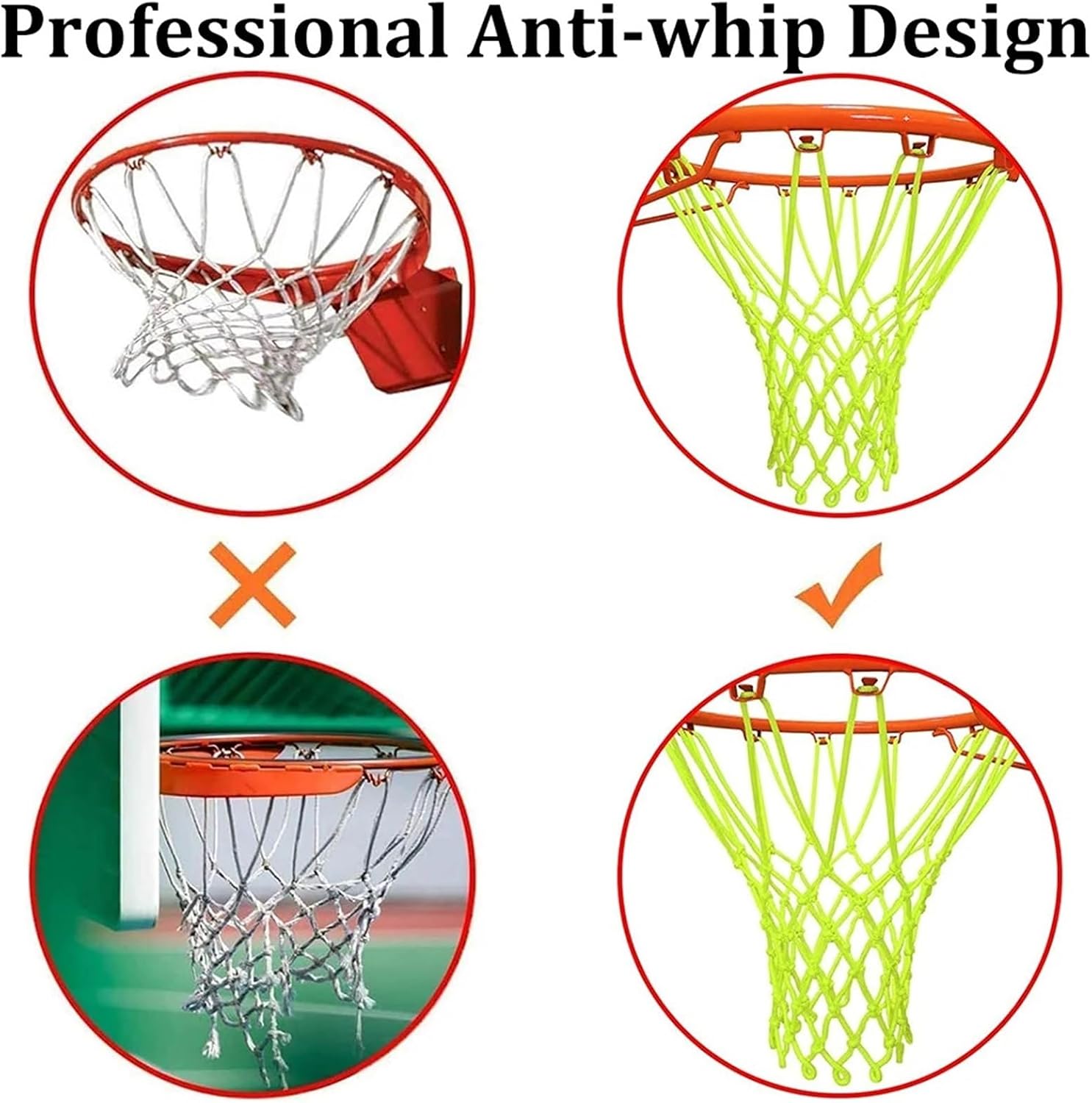 Basketball Net 5Pcs Nightlight Nylon Glowing Basketball Hoop Net 45CM 12 Loops for Outdoor Standard Basketball Hoop