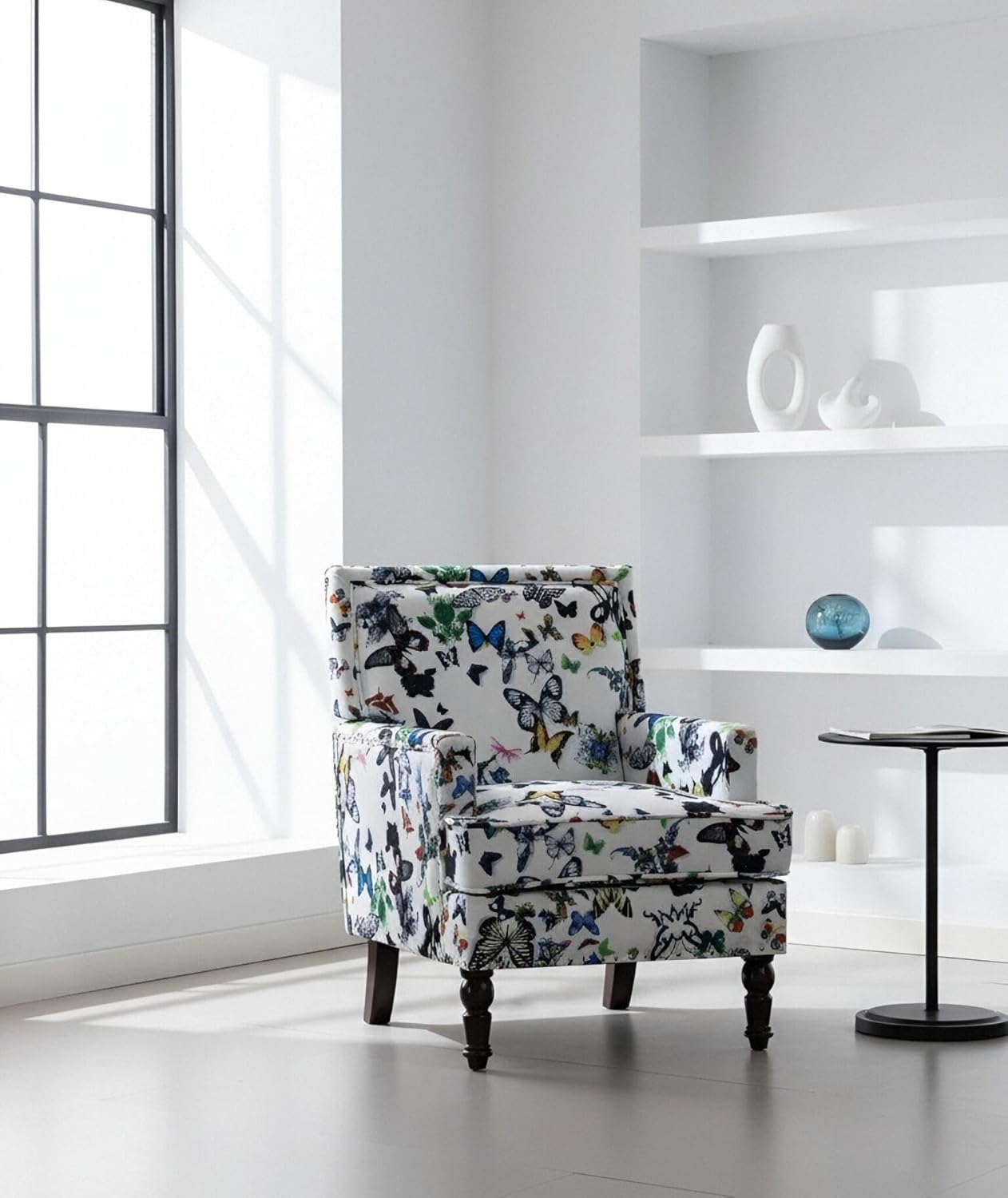KEIKI Vintage Butterfly Accent Chair with Nailhead Trim, Upholstered Lounge Armchair with Solid Wood Legs, Comfy Chair for Living Space