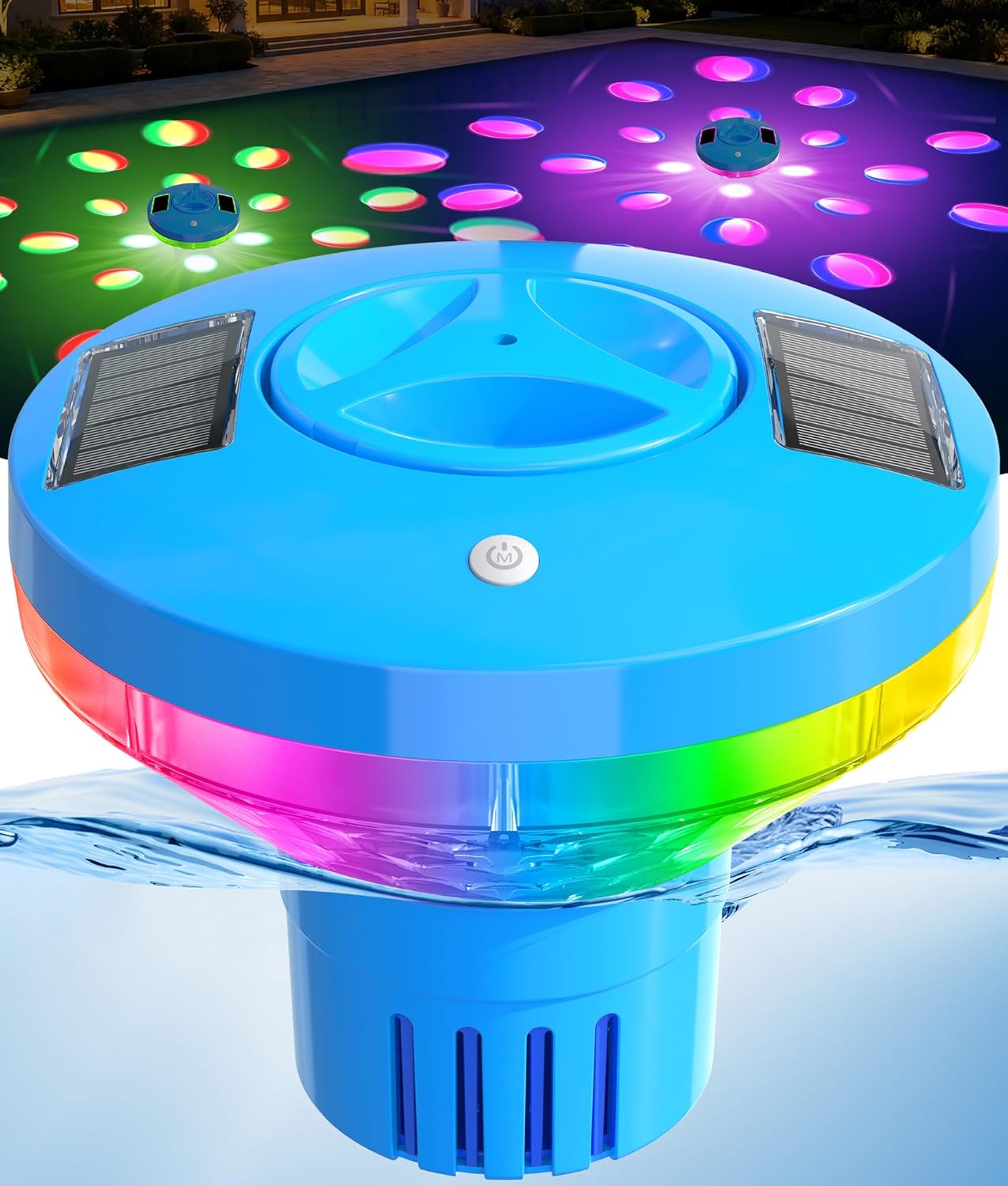 RovPool Chlorine Floater, Large Capacity Pool Chlorine Floaters for 5 * 3'' Chlorine Tabs, Solar Chlorine Floater with Lights, Adjustable Flow Floating Chlorine Dispenser for Pool, Hot Tub, Blue