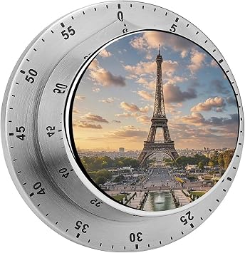 French Paris Tour Eiffel Tower Timers for Cooking Stainless Steel Mechanical Kitchen Timers with Magnet Manual Countdown Timer Wind Up Timer Clock with Loud Alarm for Daily Reminders