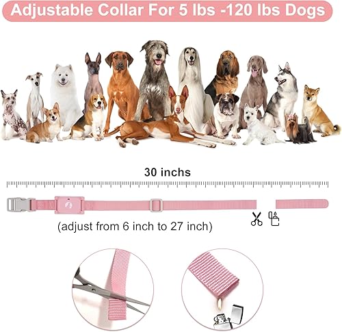 Miniatura 6 de Pikabiu Collar de choque para perro con control remoto de 1800 pies, collar eléctrico rosa ajustable recargable para perros pequeños, cachorros de 5