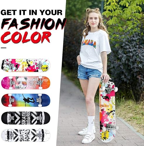 Miniatura 55 de BELEEV Patinetas para principiantes, 31 x 8 pulgadas, patineta completa para niños, adolescentes y adultos, 7 capas de arce canadiense doble patada