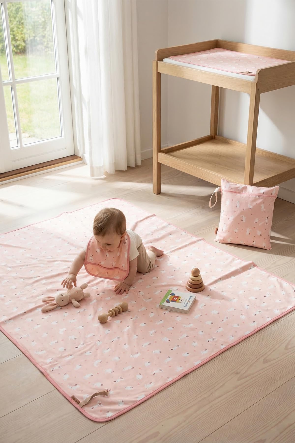 Sıvı Geçirmez 4’lü Bebek Çocuk Alt Açma Etkinlik Örtüsü Çanta Mama Önlük Aktivite Seti Pastel