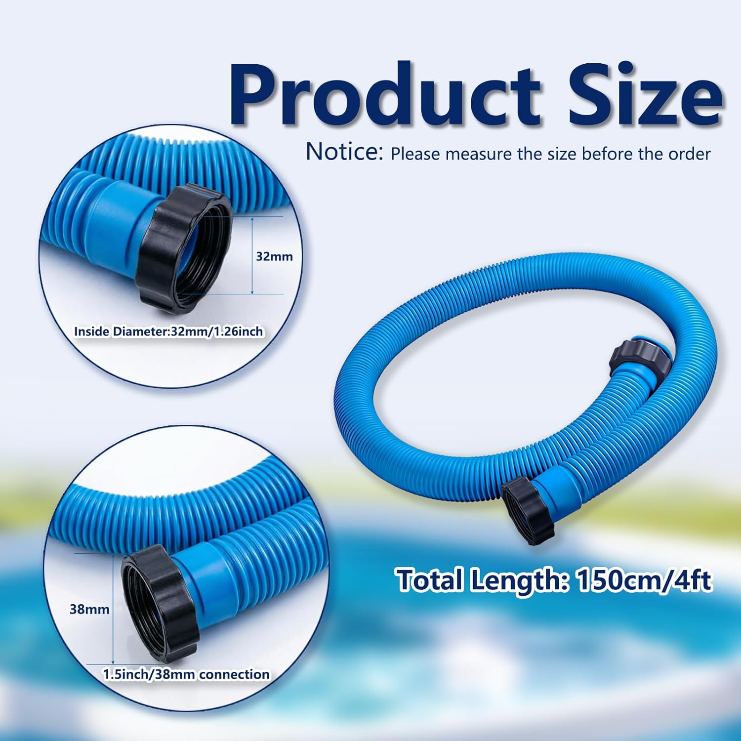 3 Pack 1.5" Pool Hose for Above Ground Pools 59" Long，Pool Pump Hose Filter Pumps Replacement Hose with Sealing Rings Fits for Intex Filters Pump, Saltwater Systems, Sand Filter