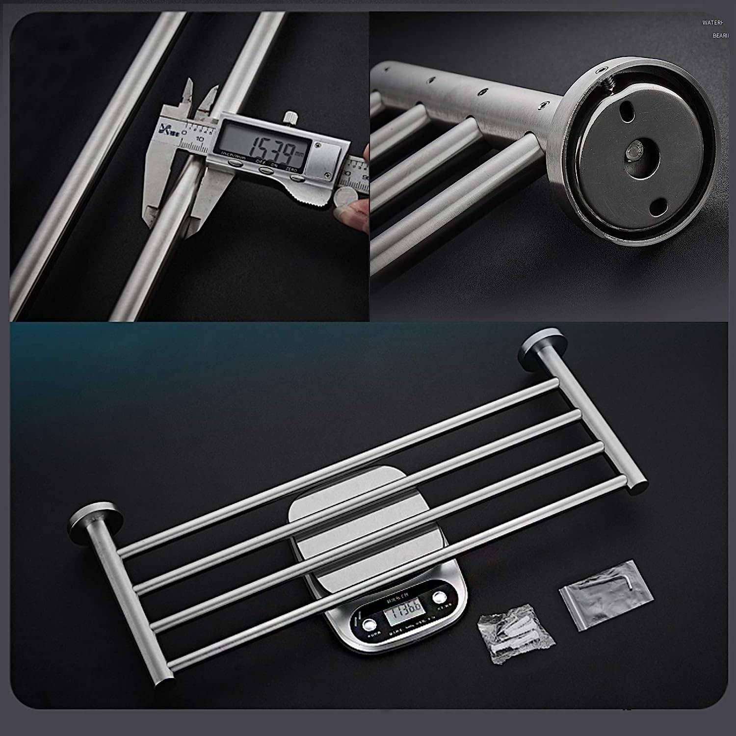 Toalleros Toallero de baño montado en la Pared, Estante para toalleros de 4 Varillas Soporte de Barra para Barra de Toalla montado en la Pared de Acero Inoxidable para baño o Cocina / 50 cm