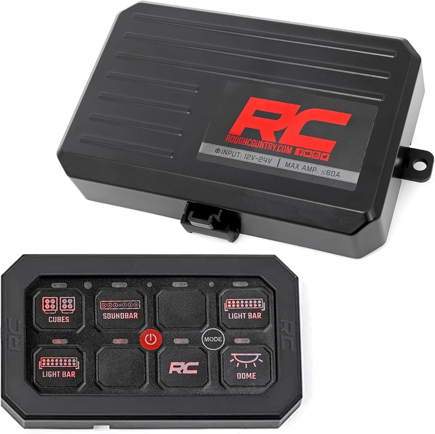 Rough Country 8-Gang RGB Backlit Switch Panel & Relay System - Universal Light & Off-Road Accessory Controller for Truck, Jeeps, UTV, 60A