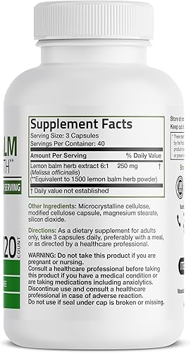 Miniatura 2 de Bronson Melissa bálsamo de limón extra fuerte, sin OMG, 120 cápsulas vegetarianas