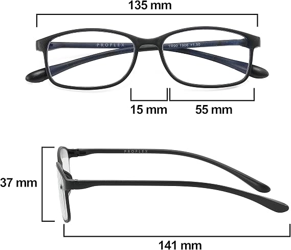 PROFLEX BluOptix Blue Light Filter Lightweight, Flexible, Scratch Resistant, Computer Reading Glasses, Unisex