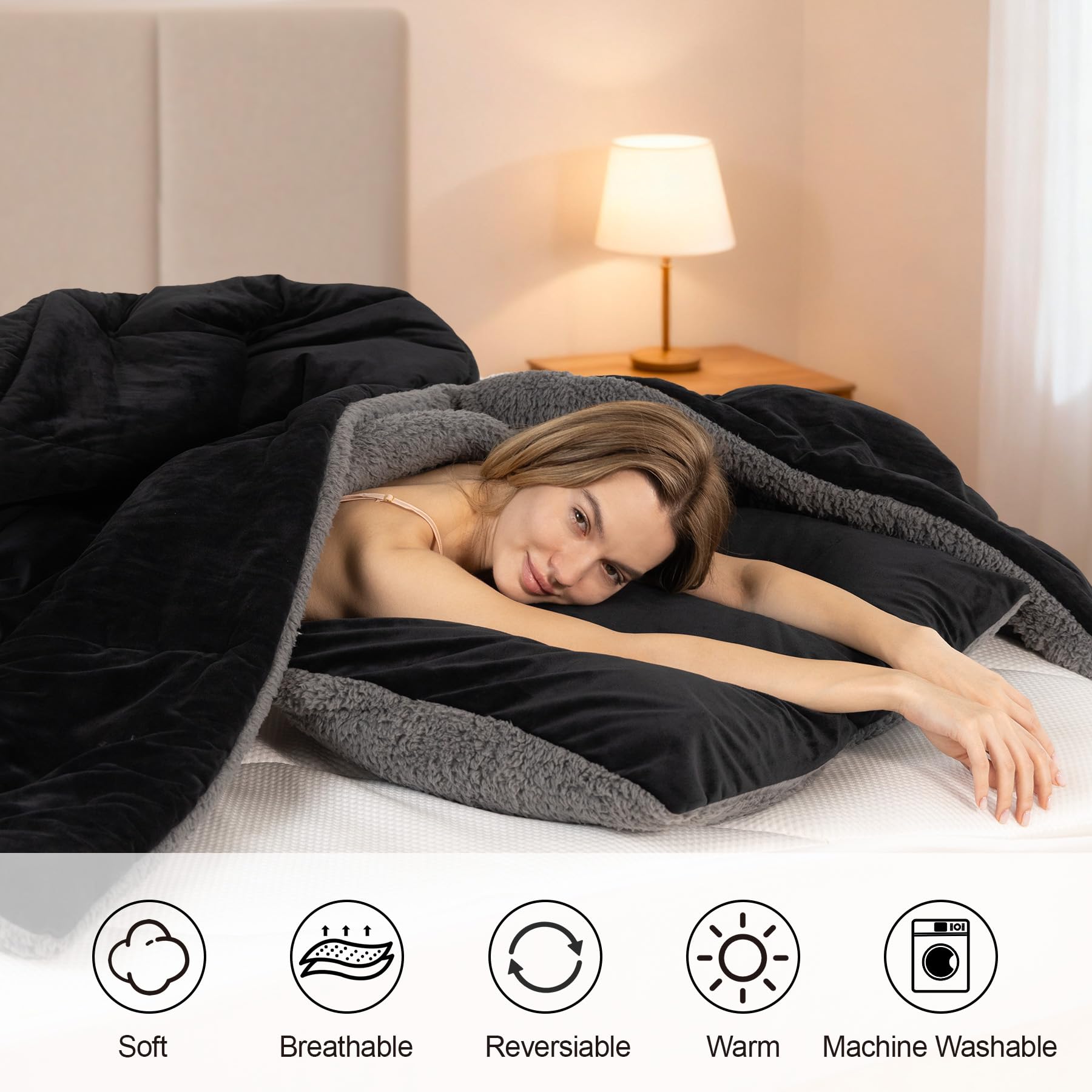 Fluffy Sherpa King Comforter Set - Black -2