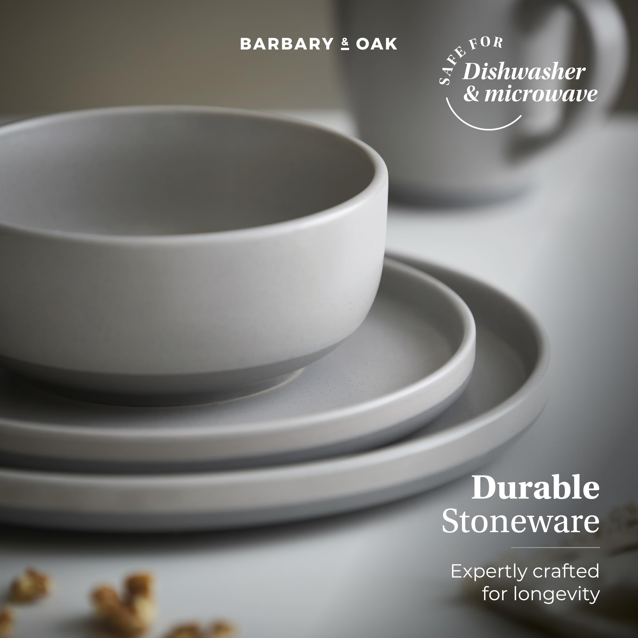 Barbary & Oak BO867007GRY Avena-Vajilla de gres, 16 Piezas, Gris fósil