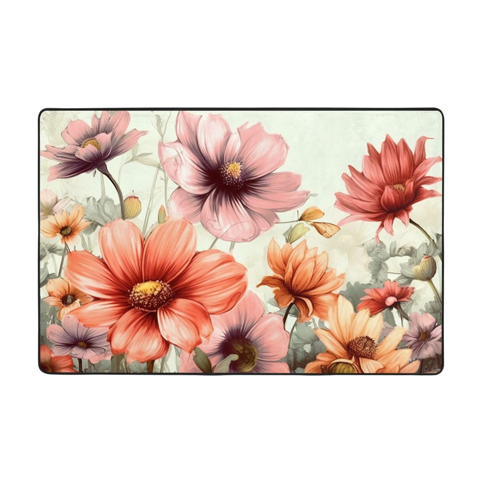 Tapis floral de salon 183x122 lavable pour un coin bureau cocooning