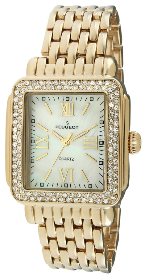 Amazon | Peugeot Rectangle Crystal Bezel Roman Numeral Dial 14K