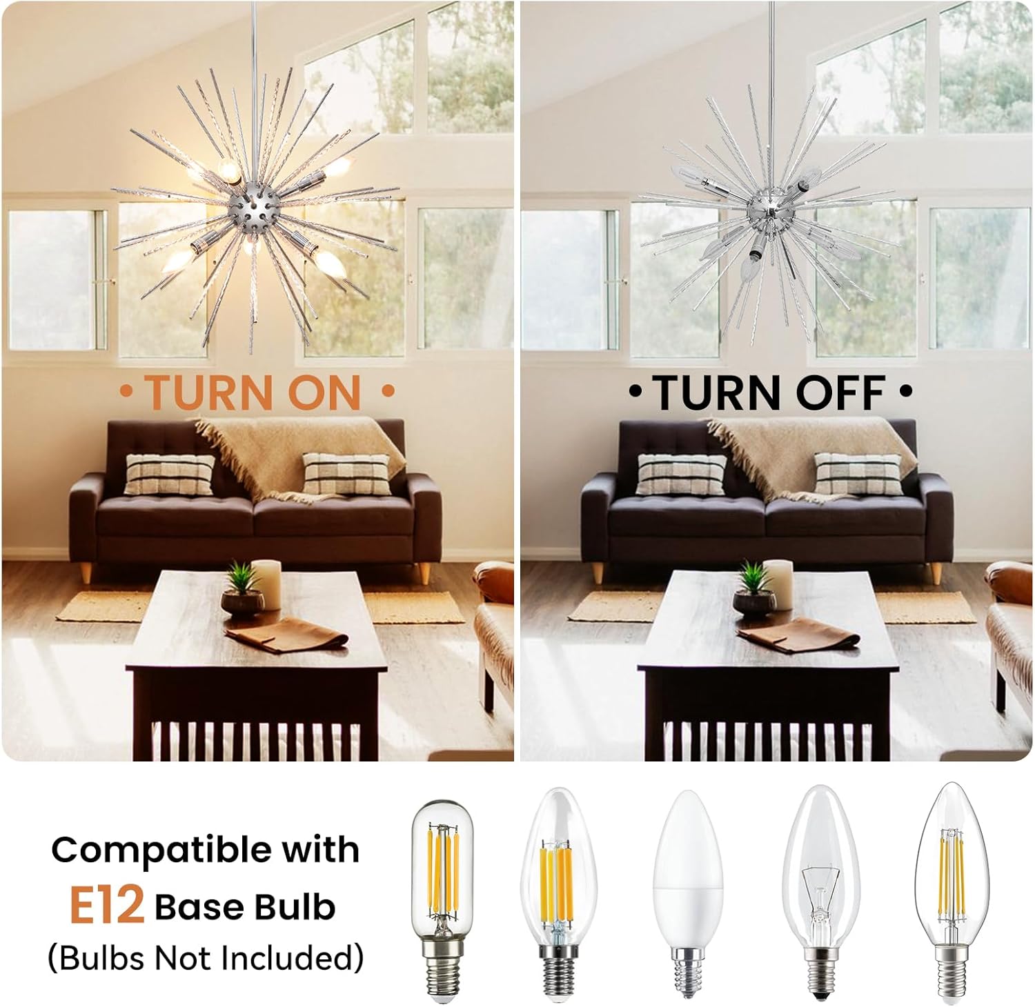 42" Extra Large Sputnik Chandeliers 6 Light Modern Globe Starburst Firework Ceiling Light Fixture - Chandeliers Firework Globe Ceiling Fixture for Living Room Entryway Dining Bedroom Hallway Stairway