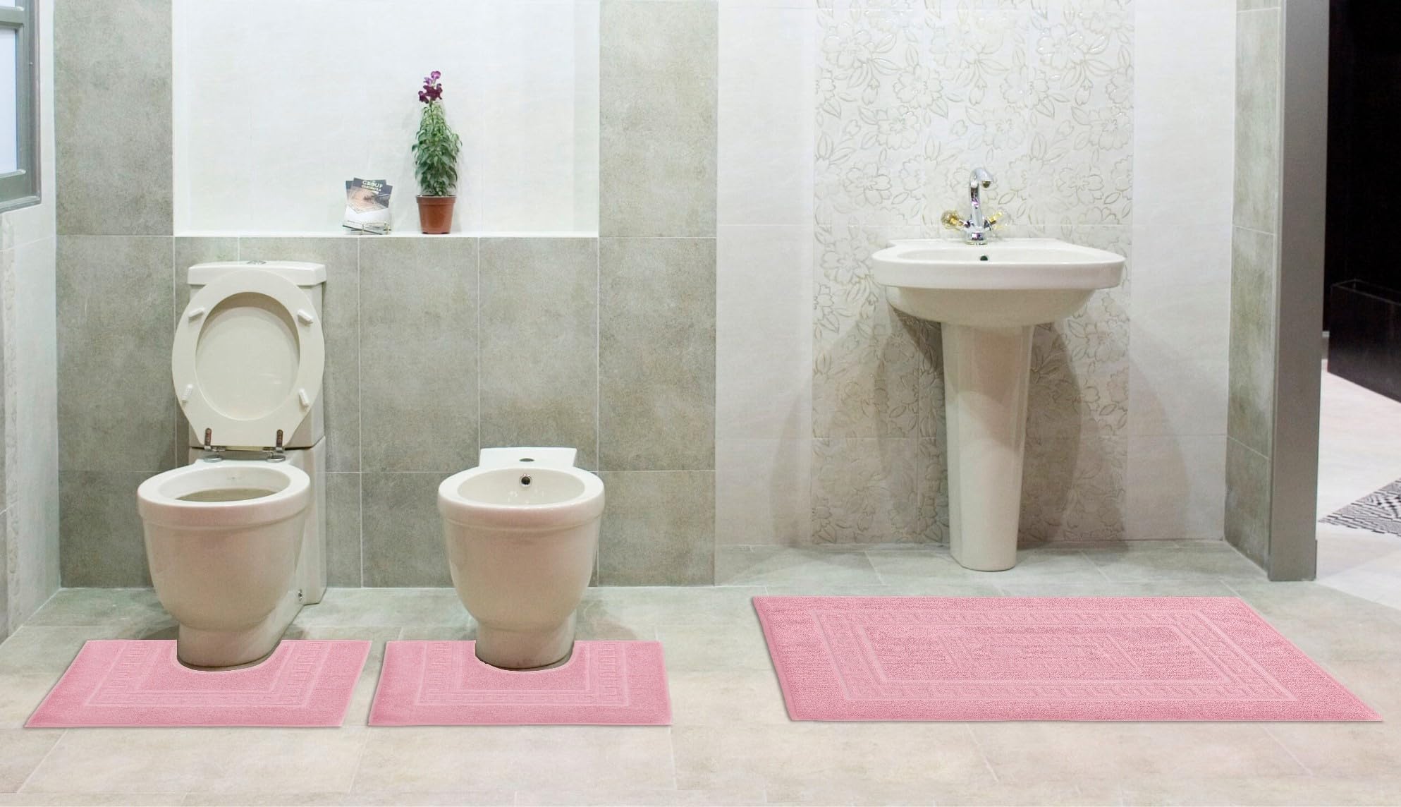 Casatessile zestaw 3 mat z gąbki do kąpieli, 1 dywan 60 x 90 cm + 2 okrągłe wc 60 x 45 cm. Torino - różowy