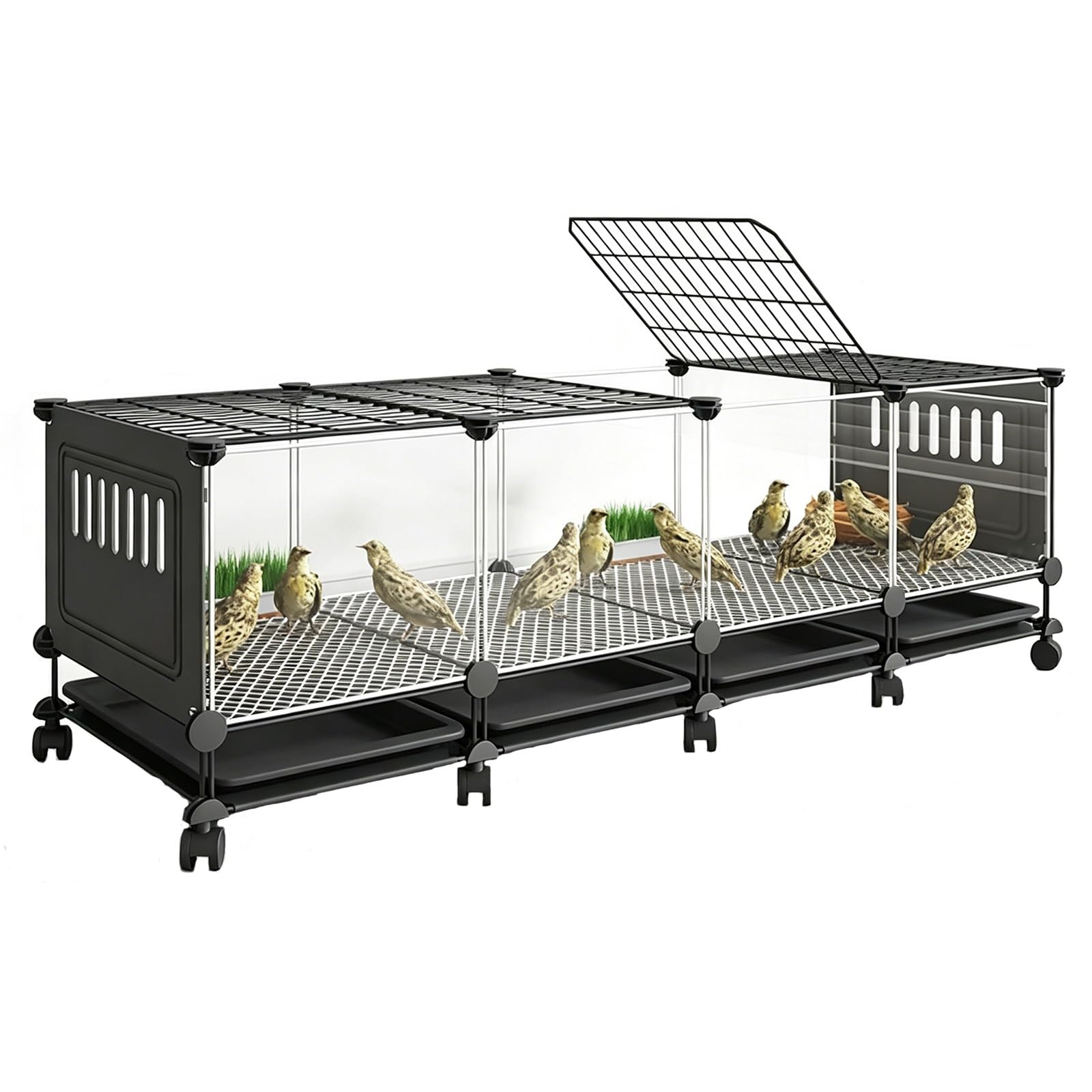 Home Chicken Coops HD Transparent Rudin Chicken Cage 360° Rotating Casters Pull-out Bottom Tray Indoor Quail Cage Skylight Design For Raising Multiple Pets(Black,148x47x54cm)