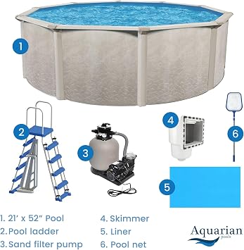 Aquarian Above Ground Pool Kit w/Pump & Leaf Skimmer, Phoenix Steel-Frame | 21', Transparent - Large Heavy-Duty Outdoor Family Swimming Pool for Backyard, Patio, and Yard
