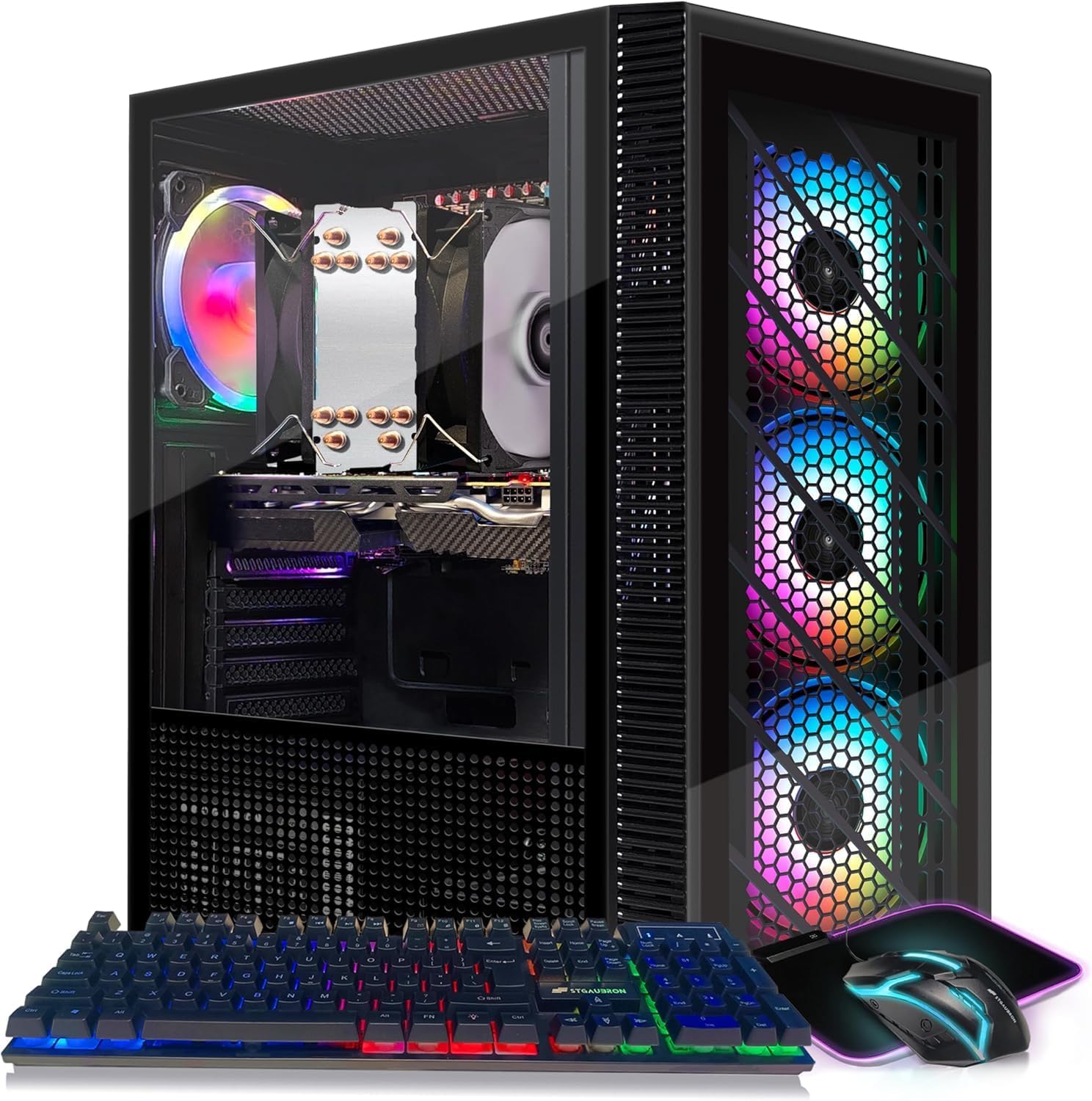 STGAubron Gaming PC Computer Desktop, Radeon RX 590 8GB, Intel i7 Xeon E5 up to 3.6GHz,16GB RAM, 512GB SSD, WiFi, BT 5.0, RGB Fan x4, Windows 10 Home