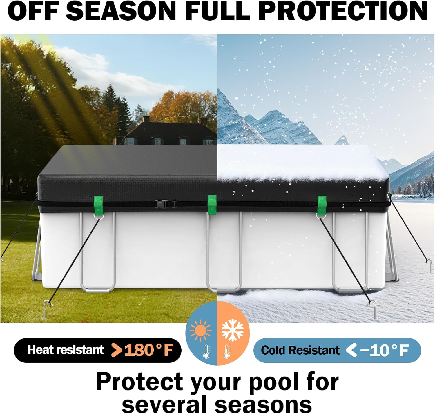 12x24 FT Rectangular Pool Cover, Solar Covers for Above Ground Pools, Winter Oval Cover with Accessories, Hot Tub Cover Ideal for Waterproof and Dustproof